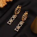 304 Stainless Steel Letter Charm Chain Hoop Earrings