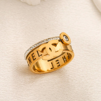 Copper Zirconium Real Gold Plated Ring,Rings Collection、CH*NEL  Series