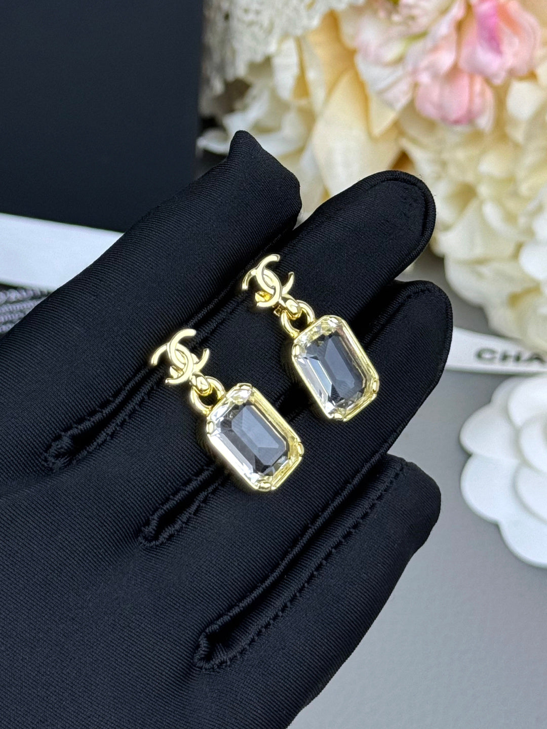 Rectangular Stone Interlocking-C Drop Earrings