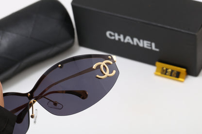 Slim Oval Sunglasses with Metallic Temple Accents