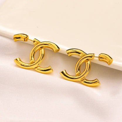 Alloy Polished Interlocking-C Hoop Earrings