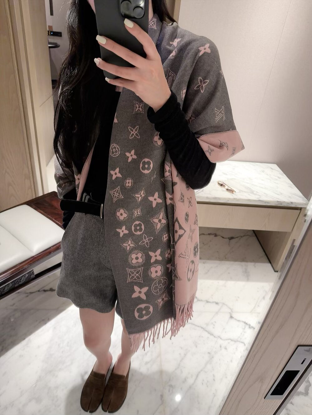 Allover Floral Monogram Wrap Scarf