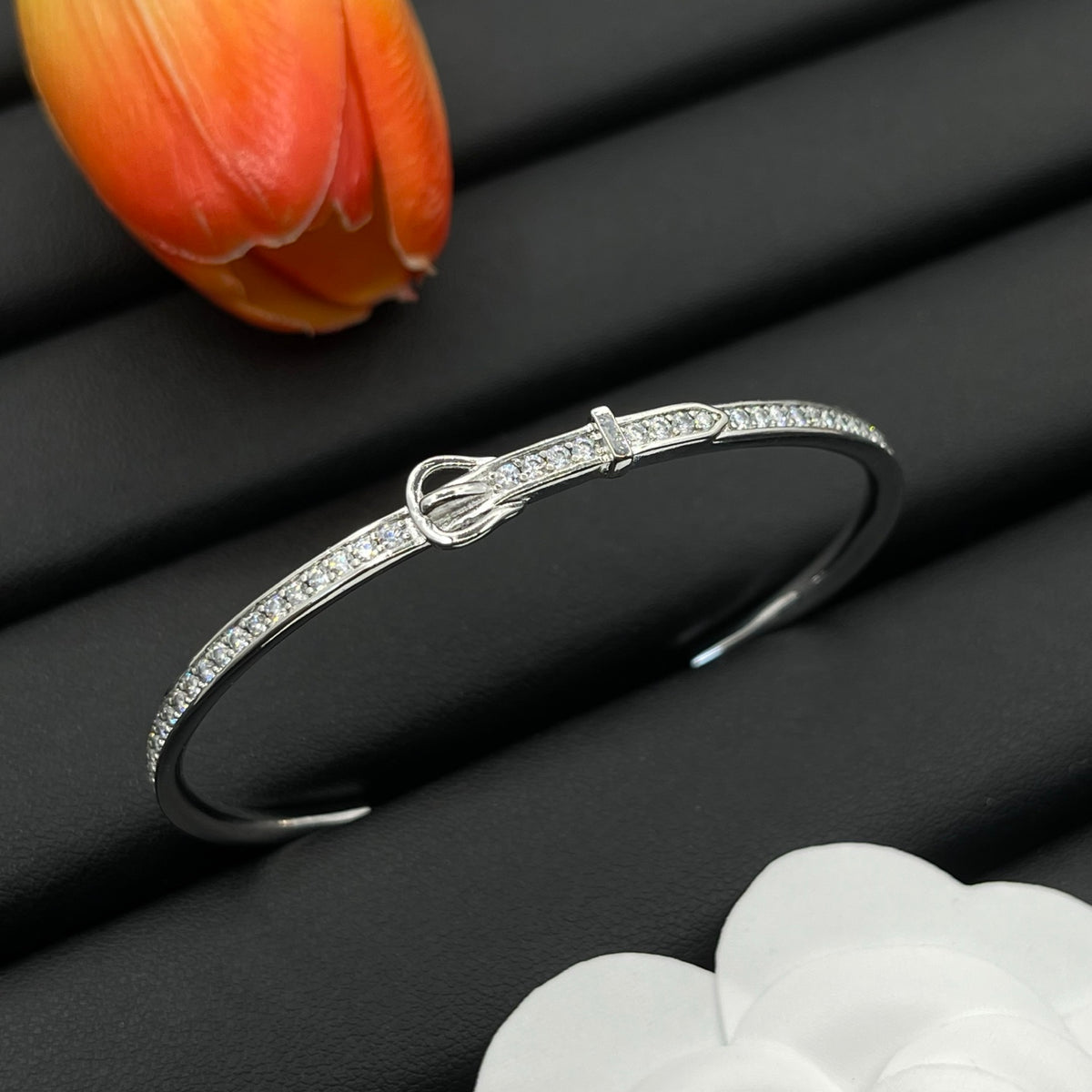 Silver-Tone Pave Buckle Cuff Bracelet