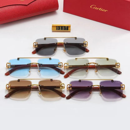 Rimless Flat-Top Sunglasses with Studded Brow Bar