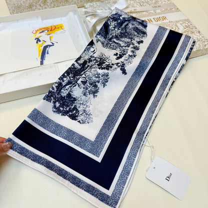 Scenic Print Colorblock Square Scarf - 90 x 90 cm