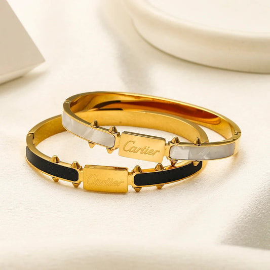 304 Stainless Steel Color-Inlay Plaque Bangle Bracelet