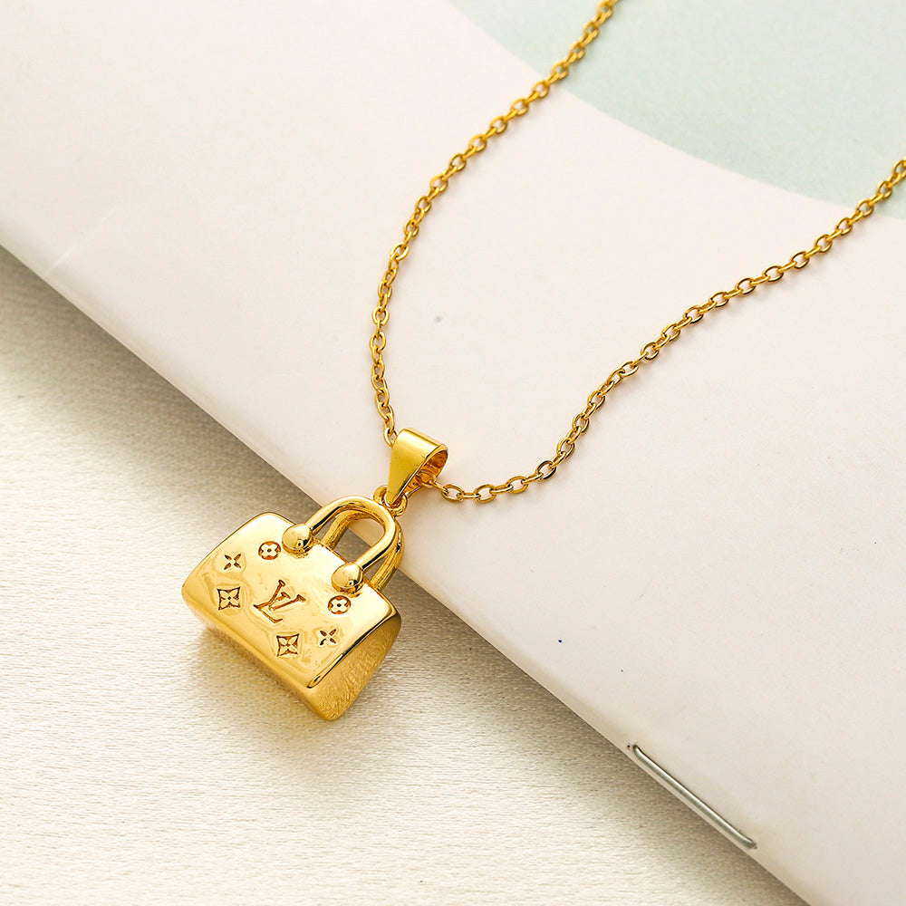 Copper Mini Monogram Handbag Pendant Necklace