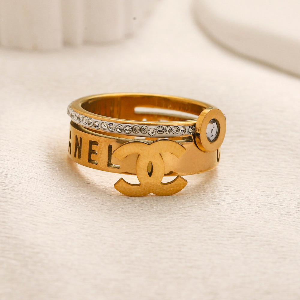 Copper Zirconium Real Gold Plated Ring,Rings Collection、CH*NEL  Series
