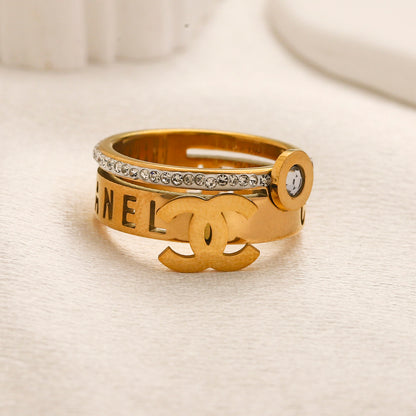 Copper Zirconium Real Gold Plated Ring,Rings Collection、CH*NEL  Series