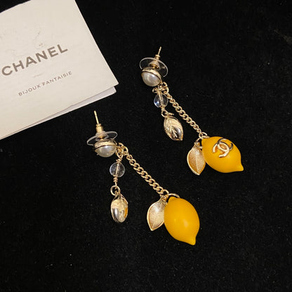 Lemon Charm Chain Drop Earrings