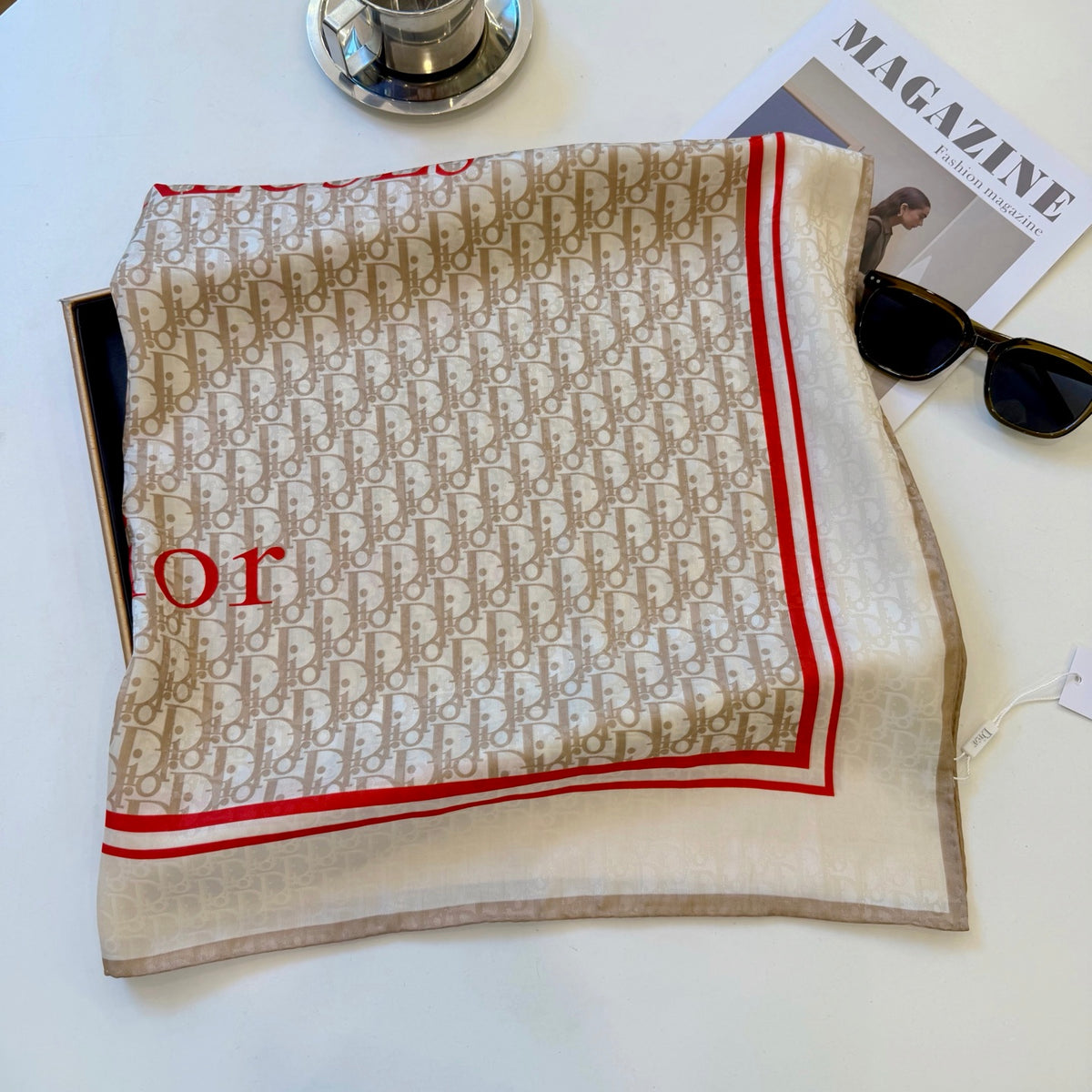 Striped Border Monogram Square Scarf - 90 x 90 cm