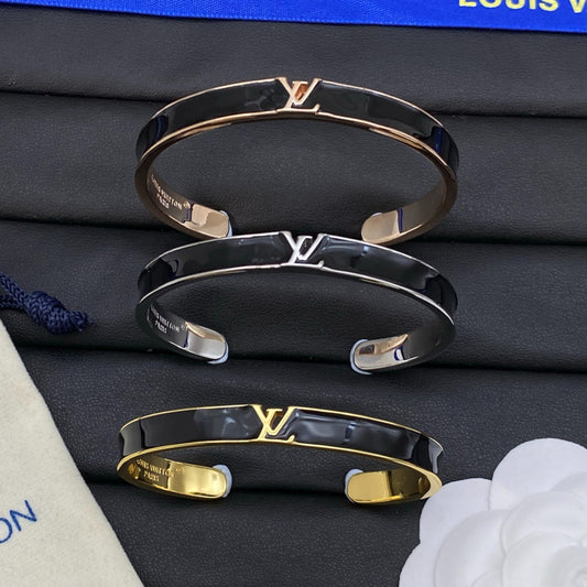 Black Inlay Monogram Cuff Bracelet
