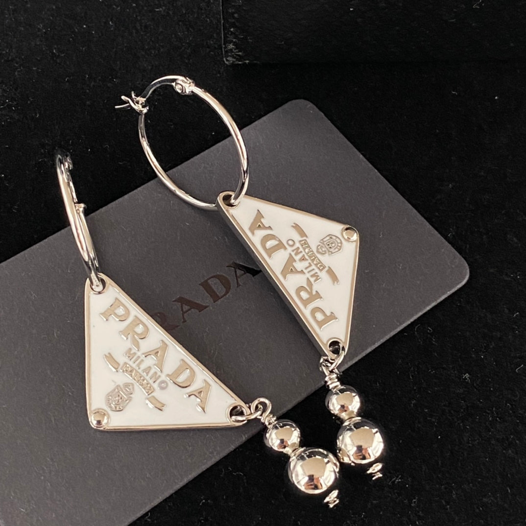 Triangle & Bead Charm Hoop Earrings