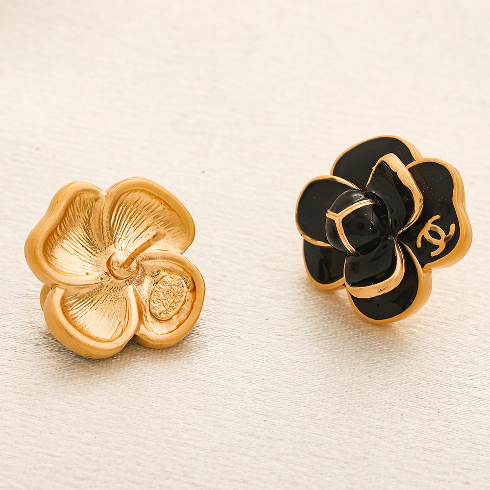 Alloy Colorful Camellia Flower Stud Earrings