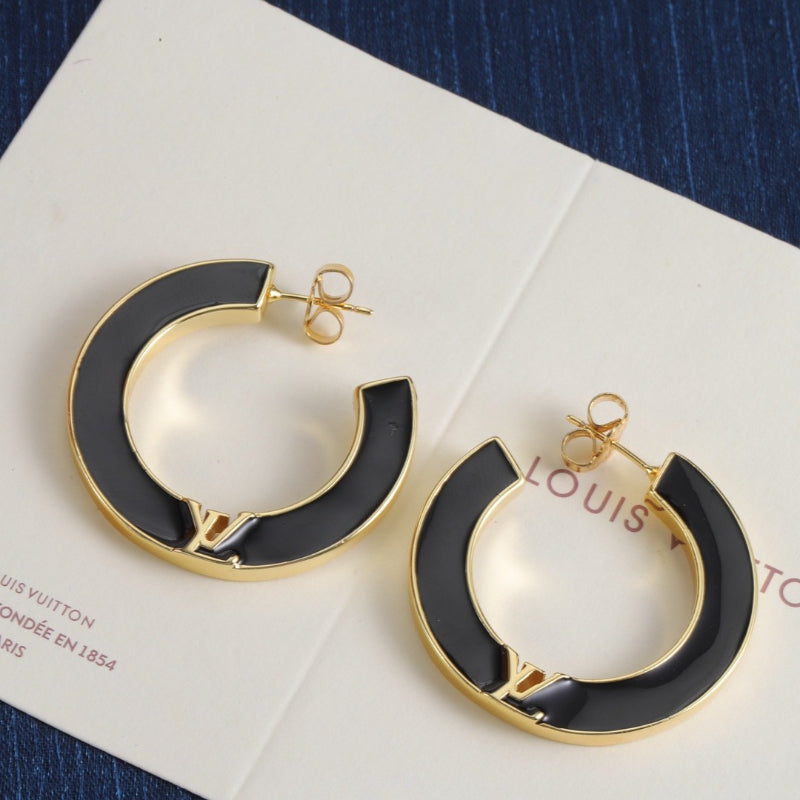 Black Inlay Open Hoop Earrings