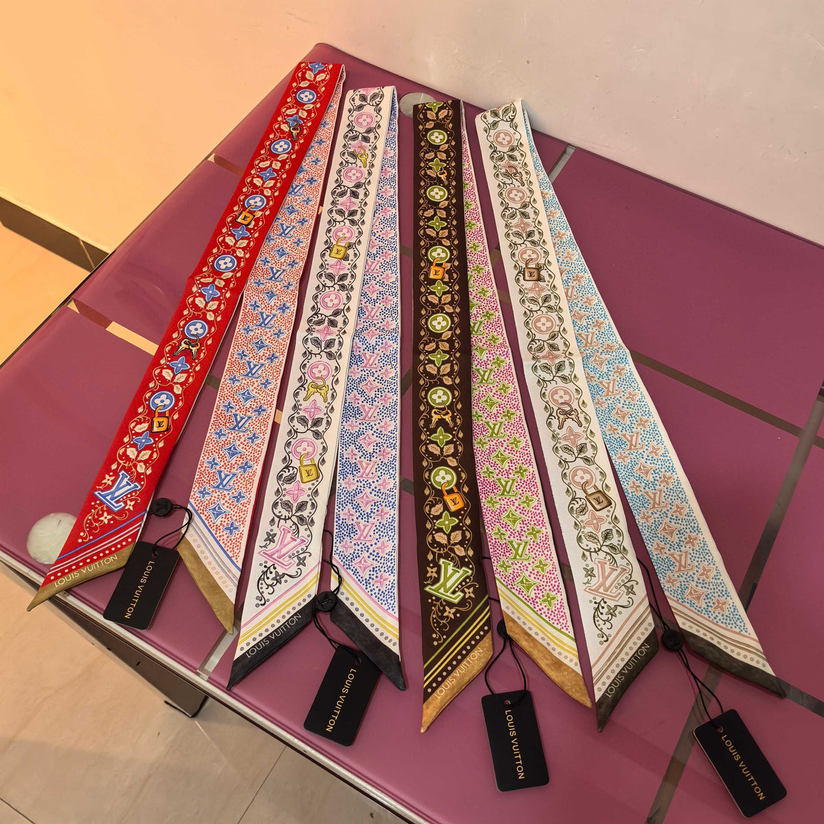 Ornate Floral Monogram Ribbon Scarf - 5 x 120 cm