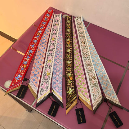 Ornate Floral Monogram Ribbon Scarf - 5 x 120 cm