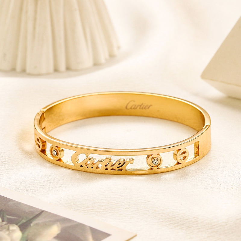 304 Stainless Steel Script & Screw-Detail Bangle Bracelet