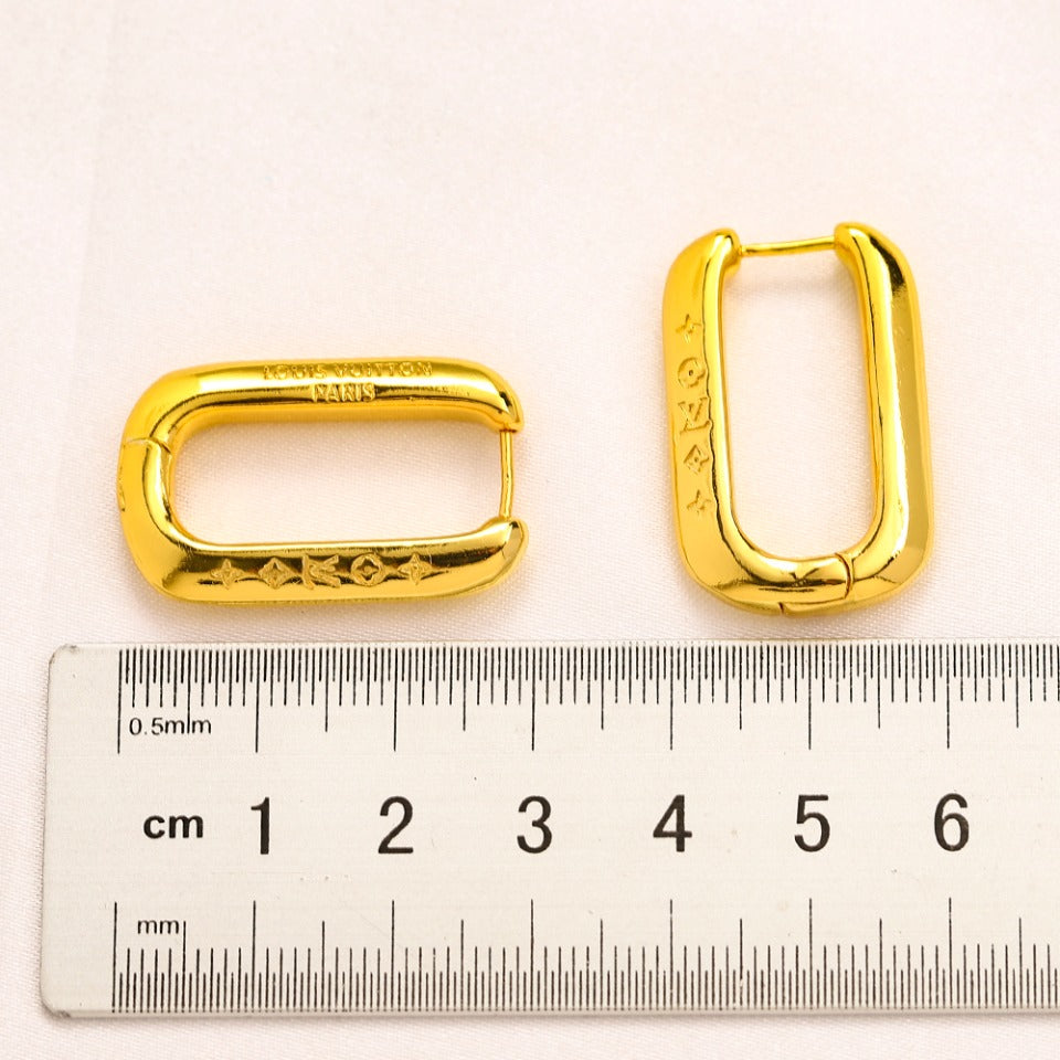 304 Stainless Steel Engraved Oblong Hoop Earrings