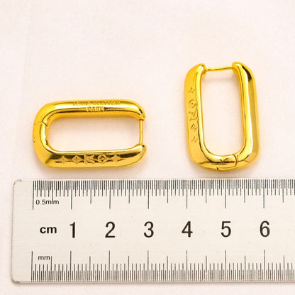 304 Stainless Steel Engraved Oblong Hoop Earrings
