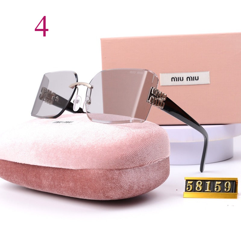 Oversized Rimless Square Sunglasses with Logo Temple Detail