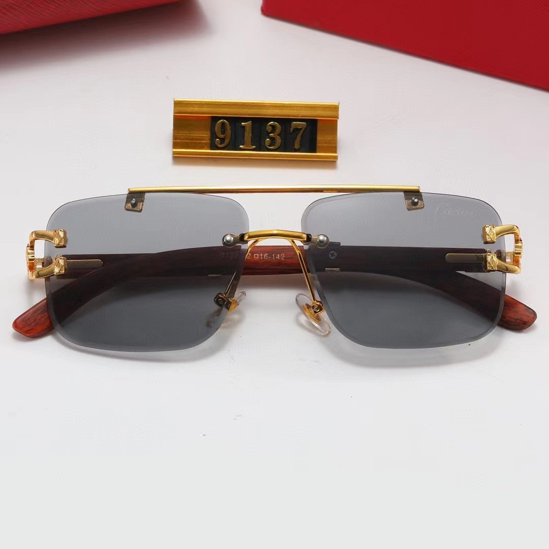 Rimless Flat-Top Sunglasses with Studded Brow Bar