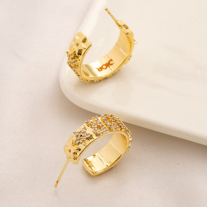 304 Stainless Steel Pave Letter Band Hoop Earrings
