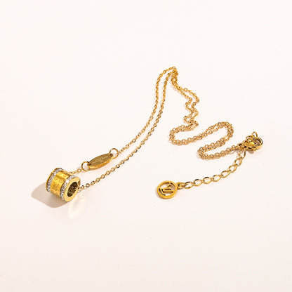 304 Stainless Steel Pave-Edge Barrel Pendant Necklace