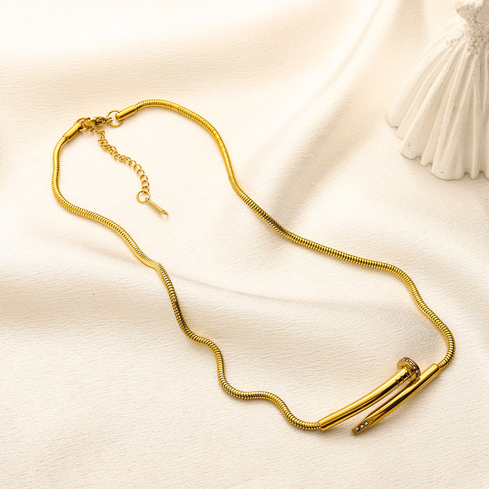 304 Stainless Steel Horizontal Nail Pendant Necklace