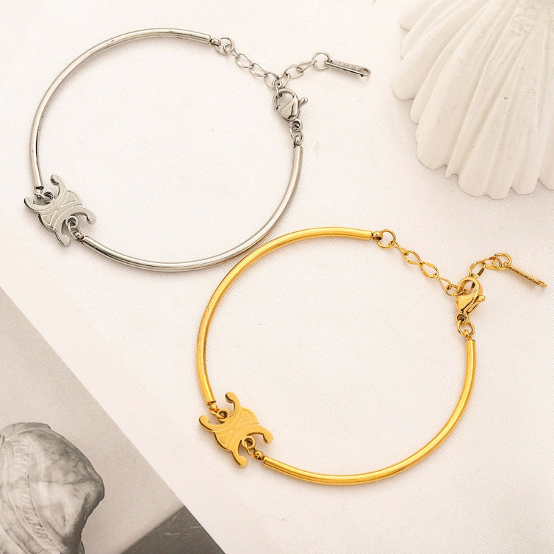 304 Stainless Steel Slim Quatrefoil Charm Bracelet