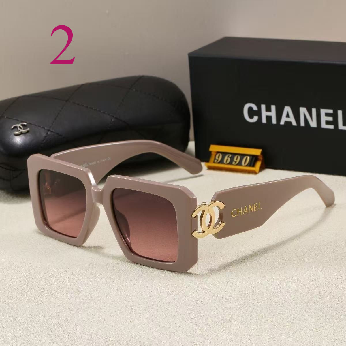Chunky Square Sunglasses with Interlocking Logo Temples