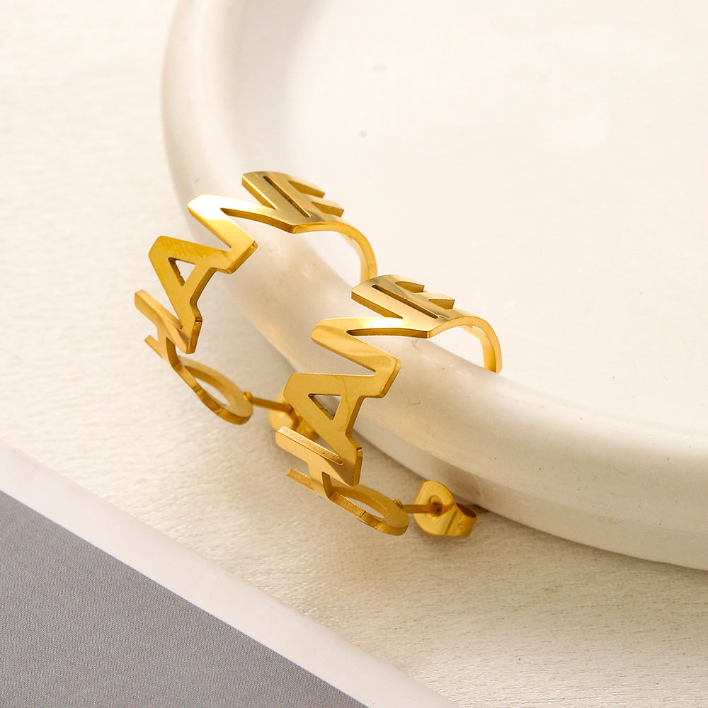 304 Stainless Steel Openwork Letter Hoop Earrings