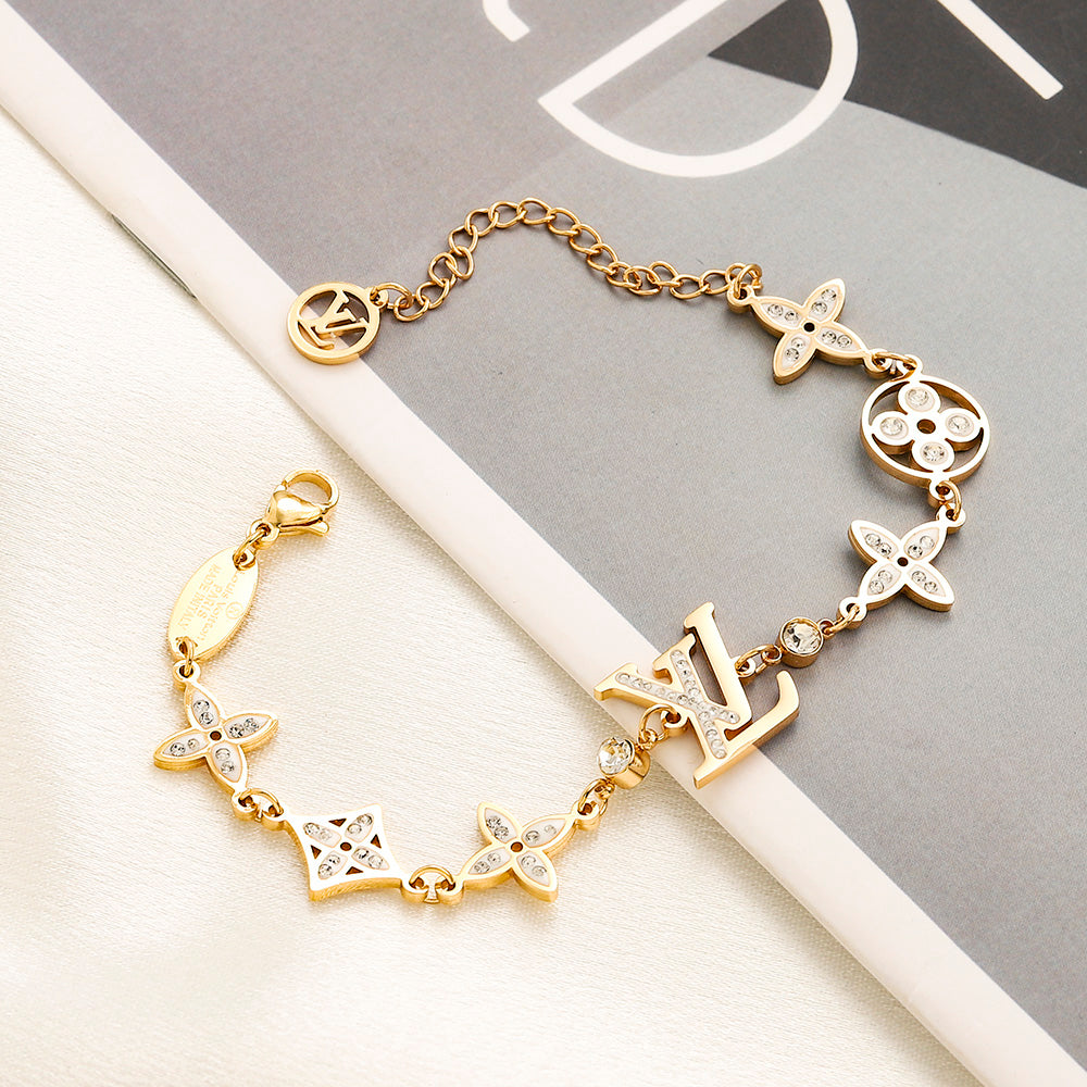 304 Stainless Steel Floral Monogram Bracelet & Necklace - Individual or Set