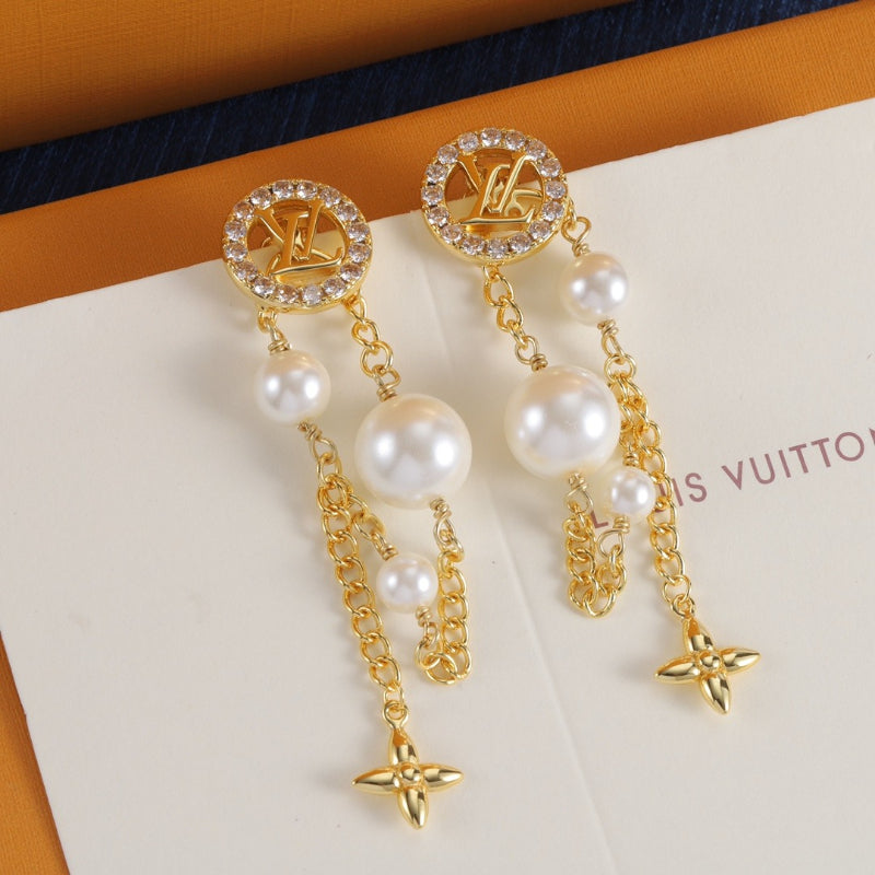 Pearl-Effect Bead & Star Chain Dangle Earrings