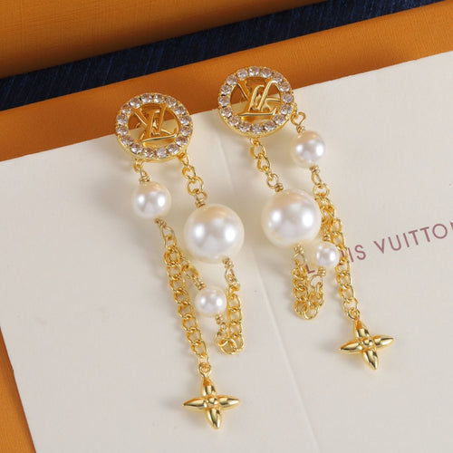 Pearl-Effect Bead & Star Chain Dangle Earrings
