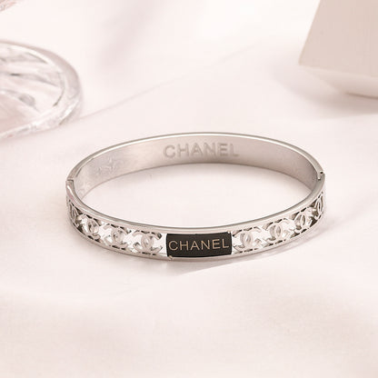 304 Stainless Steel Openwork Star & Letter Bangle Bracelet