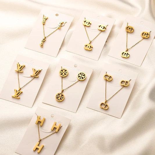 304 Stainless Steel Pendant & Stud Earring Sets - 8 Styles