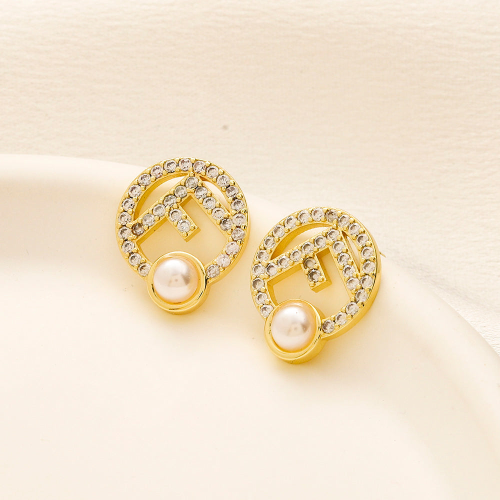 304 Stainless Steel Pearl-Effect & Pave Round Stud Earrings
