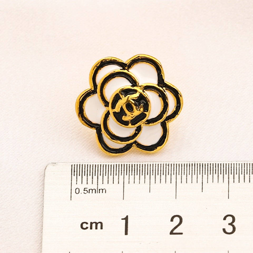 Alloy Black Outline Camellia Stud Earrings