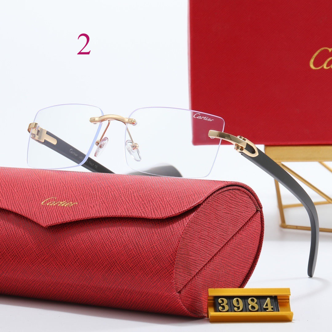 Rimless Rectangular Sunglasses with Loop Temple Accents