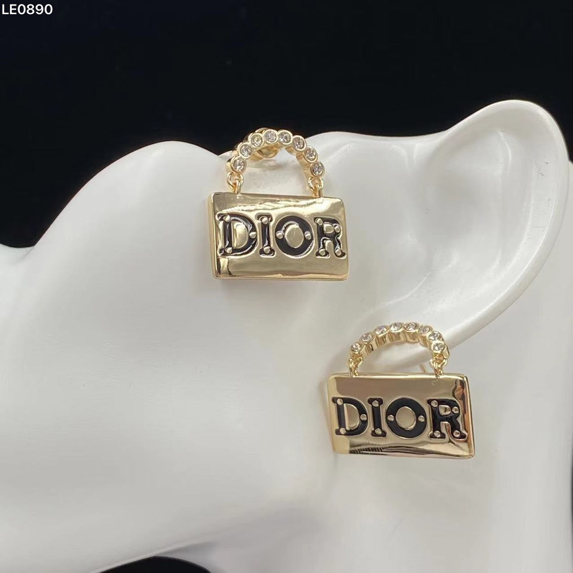 Chain-Top Letter Plaque Stud Earrings