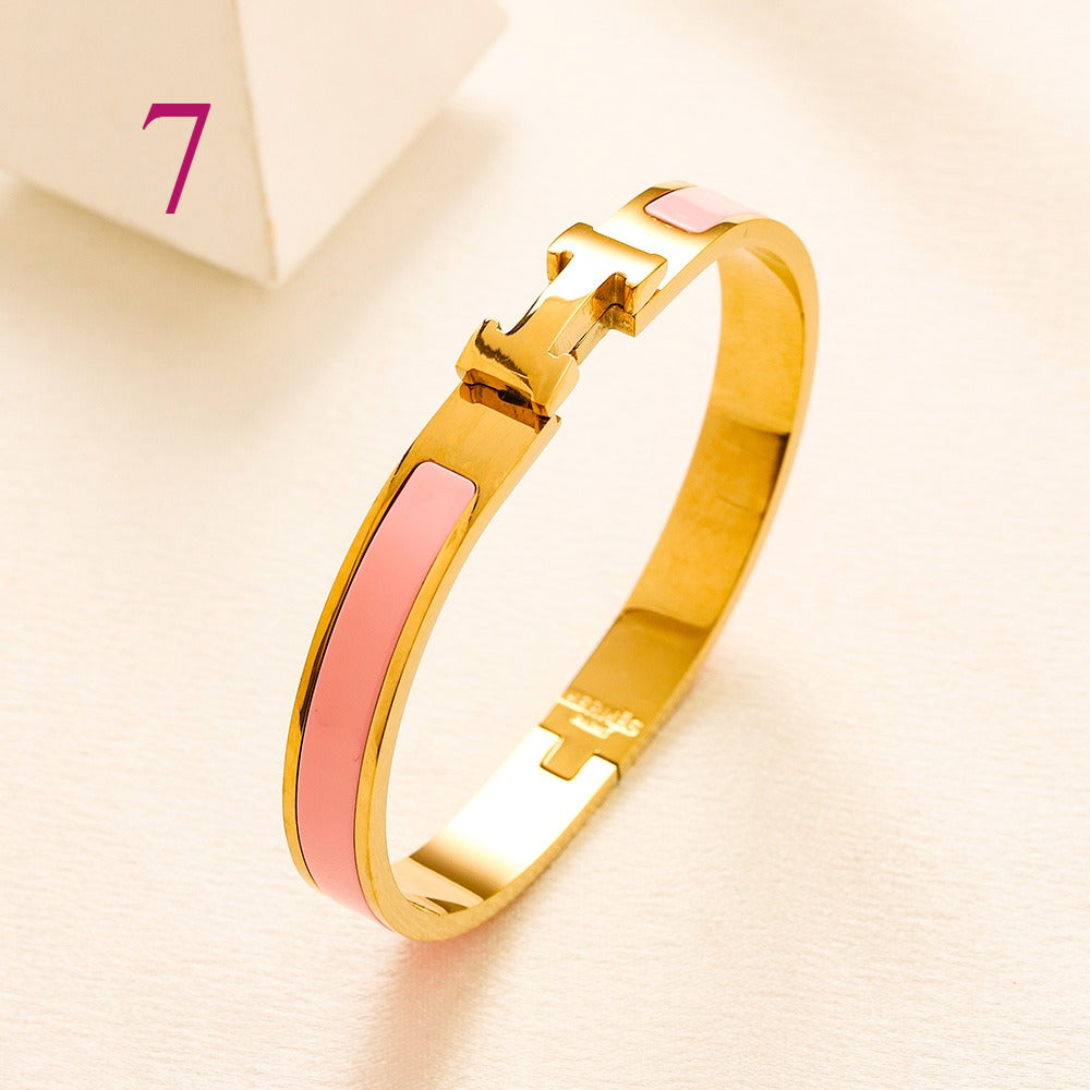 304 Stainless Steel Slim Color-Inlay H-Clasp Bangle Bracelet