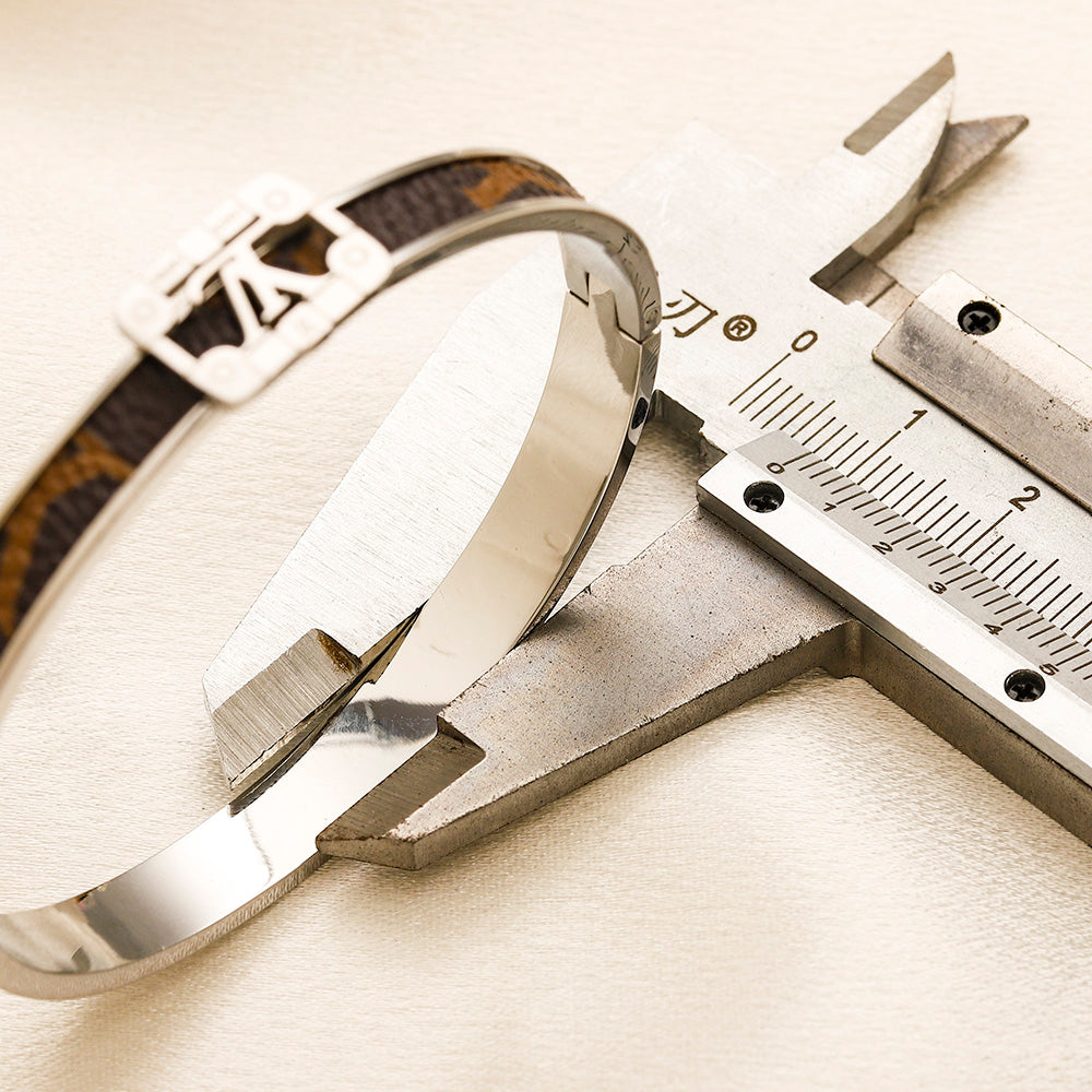 304 Stainless Steel Black Inlay Monogram Bangle Bracelet