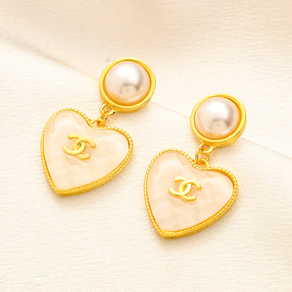 304 Stainless Steel Pearl-Effect & Pastel Heart Drop Earrings