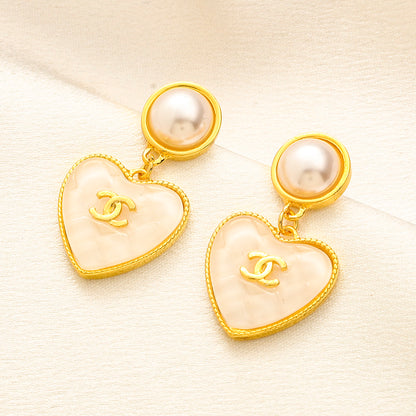 304 Stainless Steel Pearl-Effect & Pastel Heart Drop Earrings