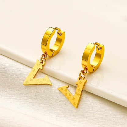 304 Stainless Steel V-Shaped Charm Huggie Earrings