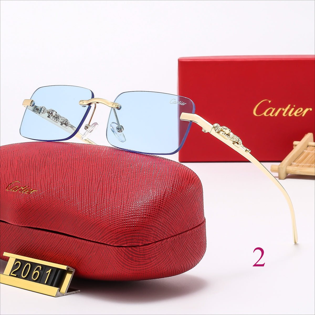 Slim Rimless Rectangle Sunglasses with Decorative Hinges