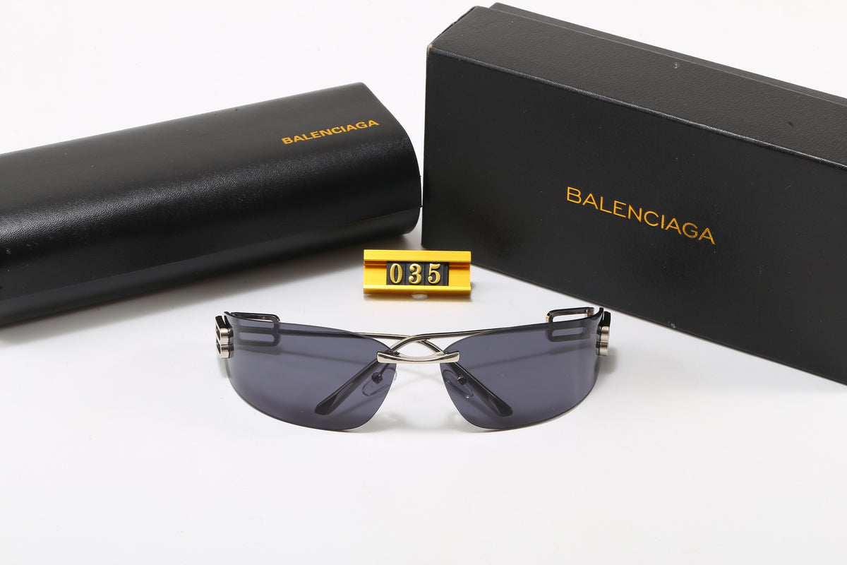 Rimless Rectangular Sunglasses with Sculpted Temple Detail