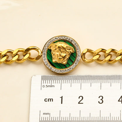 304 Stainless Steel Round Medallion Curb Chain Bracelet
