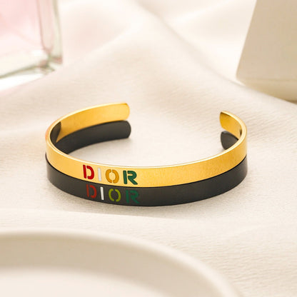 304 Stainless Steel Colorful Lettering Open Cuff Bracelet